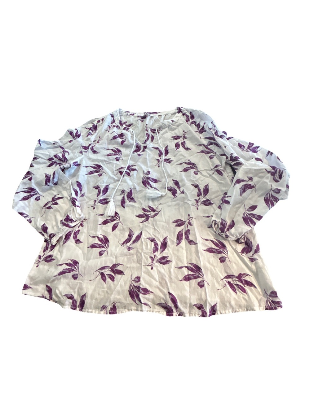 Sonoma Lagenlook Purple Leaf Peasant Blouse Tassel L Granola Girl Cottagecore